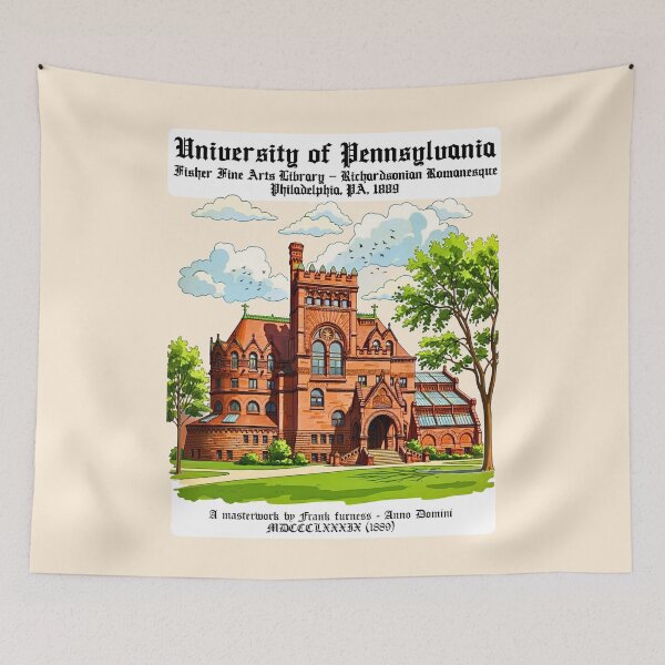 Item preview, University of Pennsylvania Fisher Fine Arts Library Richardsonian Romanesque Architecture Illustration designed and sold by EvergreenPark - Tee Studio.