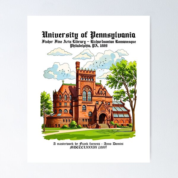Item preview, University of Pennsylvania Fisher Fine Arts Library Richardsonian Romanesque Architecture Illustration designed and sold by EvergreenPark - Tee Studio.