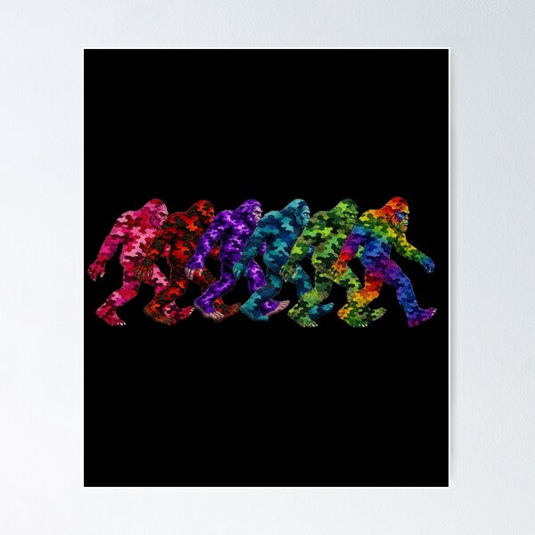 Item preview, Spectrum Camo Bigfoot Lineup | Colorful Sasquatch Evolution Graphic designed and sold by Swanny's Custom T-shirt and Gift Designs.