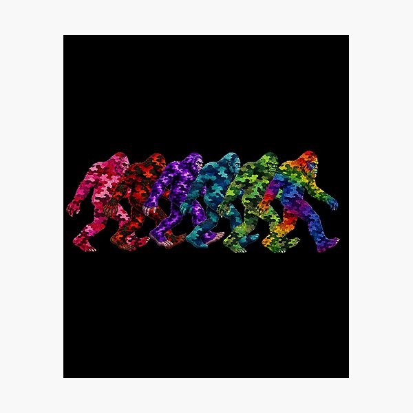 Item preview, Spectrum Camo Bigfoot Lineup | Colorful Sasquatch Evolution Graphic designed and sold by Swanny's Custom T-shirt and Gift Designs.
