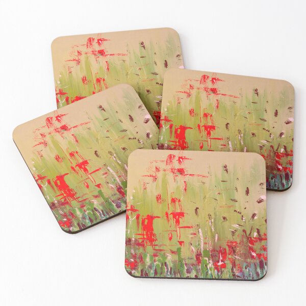 Item preview, Abstract Sage Green and Red Floral Field designed and sold by Ingorgia Studio.