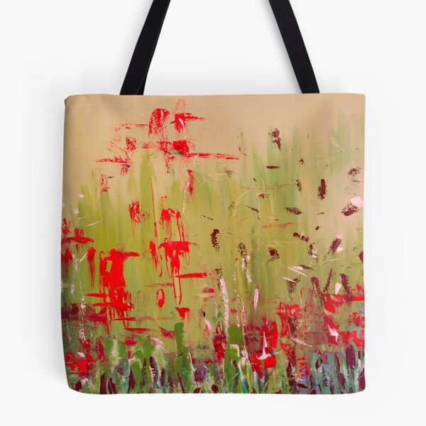 Item preview, Abstract Sage Green and Red Floral Field designed and sold by Ingorgia Studio.