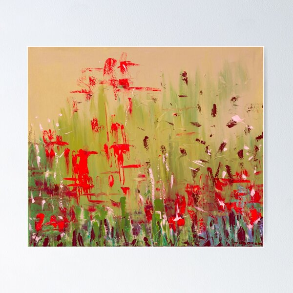 Item preview, Abstract Sage Green and Red Floral Field designed and sold by Ingorgia Studio.