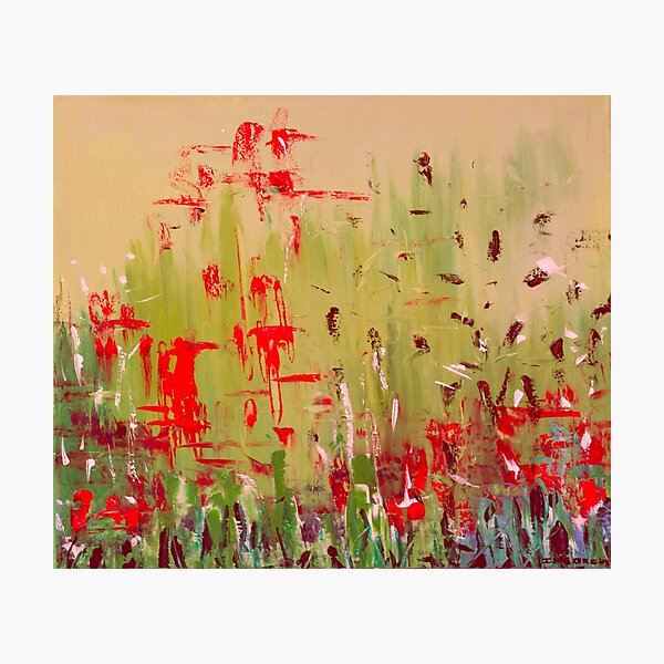 Item preview, Abstract Sage Green and Red Floral Field designed and sold by Ingorgia Studio.