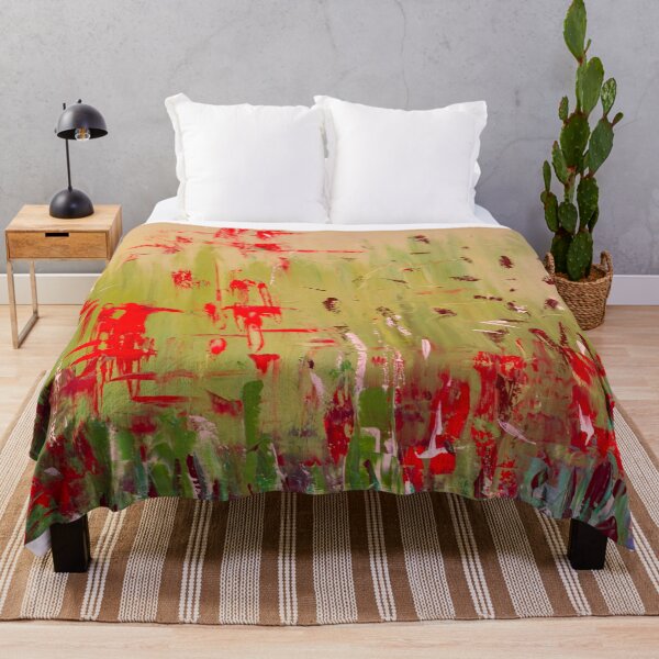 Item preview, Abstract Sage Green and Red Floral Field designed and sold by Ingorgia Studio.