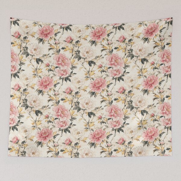 Item preview, Japanese Peony Gold Ink Watercolor Seamless Botanical Pattern designed and sold by Inkworksbyshery.