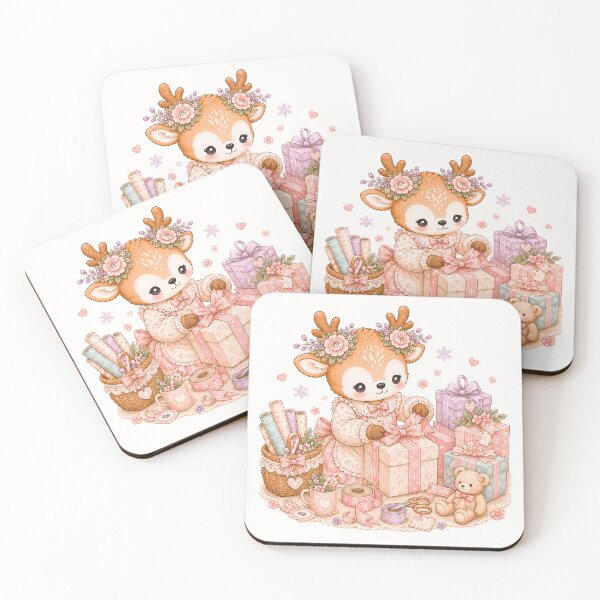 Item preview, Cute Reindeer Wrapping Christmas Gifts | Kawaii Cottagecore Christmas Present Wrapping Pastel Holiday Illustration designed and sold by looplandger.