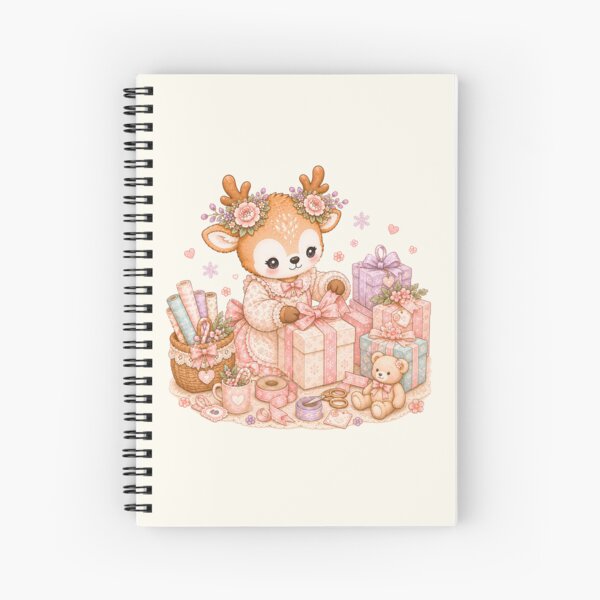 Item preview, Cute Reindeer Wrapping Christmas Gifts | Kawaii Cottagecore Christmas Present Wrapping Pastel Holiday Illustration designed and sold by looplandger.