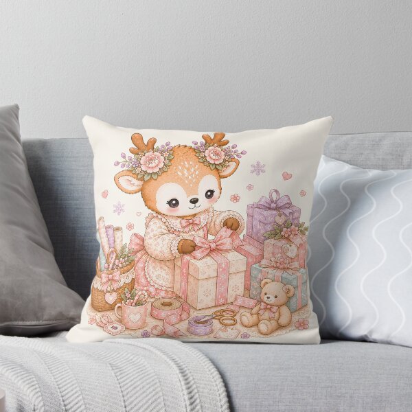 Item preview, Cute Reindeer Wrapping Christmas Gifts | Kawaii Cottagecore Christmas Present Wrapping Pastel Holiday Illustration designed and sold by looplandger.