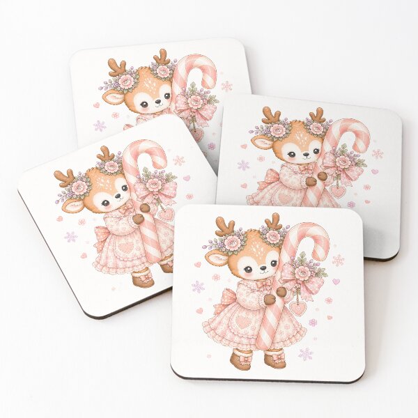 Item preview, Cute Reindeer with Giant Candy Cane | Kawaii Cottagecore Christmas Candy Cane Pastel Holiday Illustration designed and sold by looplandger.