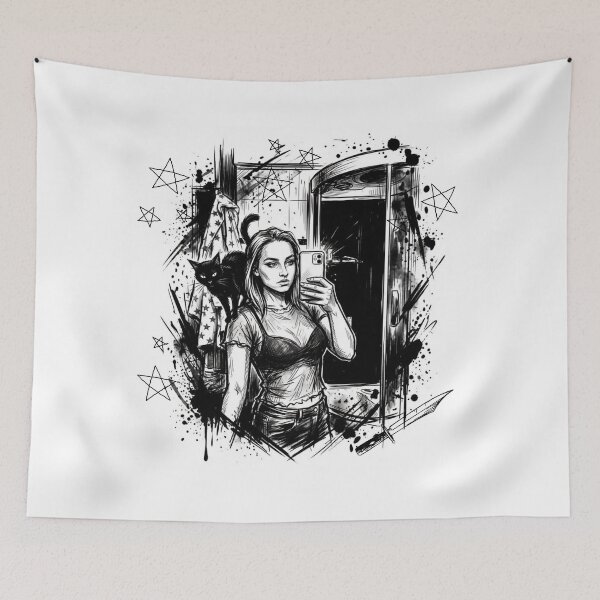 Item preview, mirror and black cat - white designed and sold by CaylaTay.