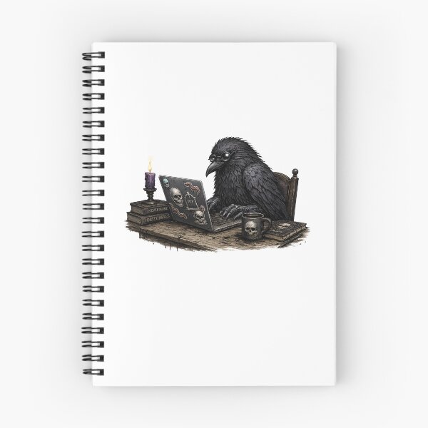 Item preview, Gothic Raven Working from Home on a Laptop designed and sold by Creep-elina.