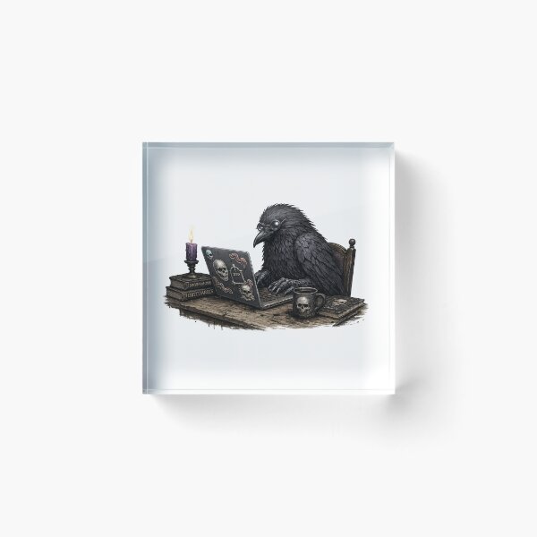 Item preview, Gothic Raven Working from Home on a Laptop designed and sold by Creep-elina.