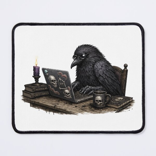 Item preview, Gothic Raven Working from Home on a Laptop designed and sold by Creep-elina.