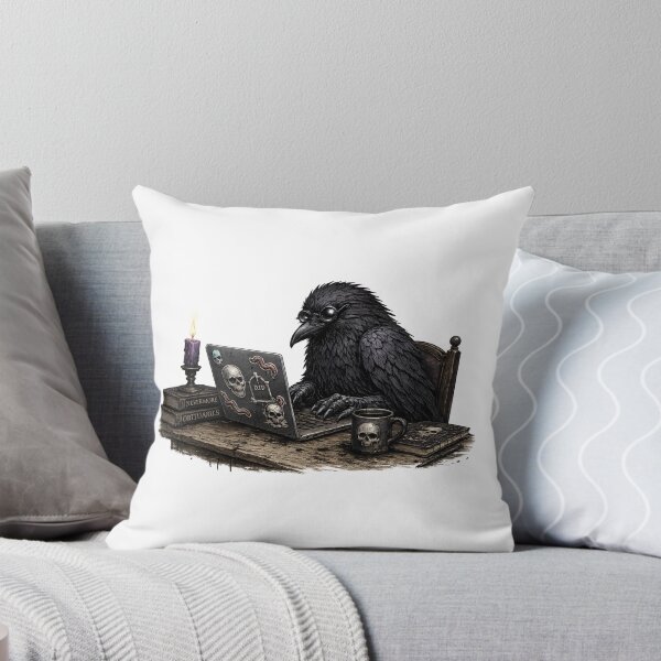 Item preview, Gothic Raven Working from Home on a Laptop designed and sold by Creep-elina.