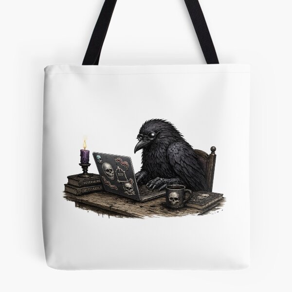 Item preview, Gothic Raven Working from Home on a Laptop designed and sold by Creep-elina.
