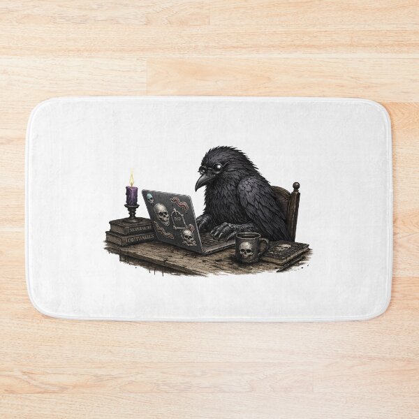 Item preview, Gothic Raven Working from Home on a Laptop designed and sold by Creep-elina.