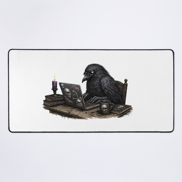 Item preview, Gothic Raven Working from Home on a Laptop designed and sold by Creep-elina.