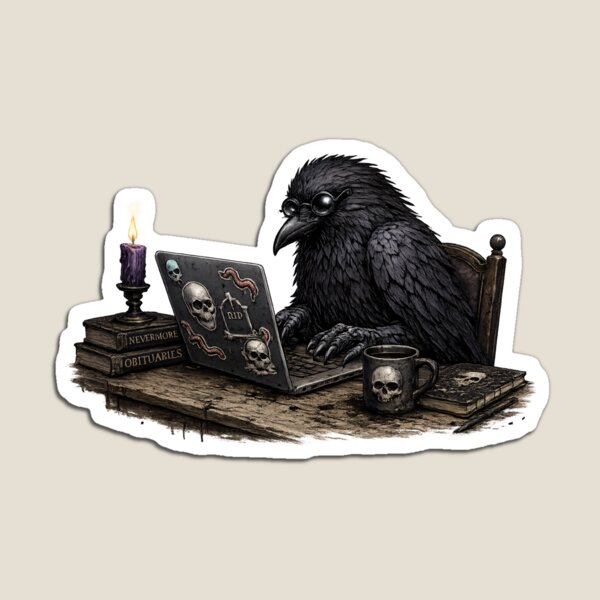 Item preview, Gothic Raven Working from Home on a Laptop designed and sold by Creep-elina.