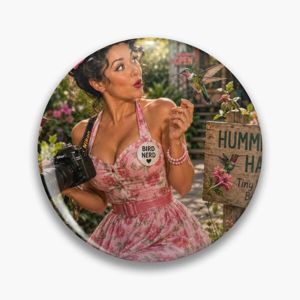Item preview, Bird Nerd Pin-Up: Hummingbird Haven designed and sold by Kimberly Palmer.