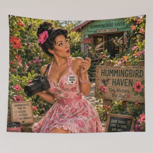 Item preview, Bird Nerd Pin-Up: Hummingbird Haven designed and sold by Kimberly Palmer.
