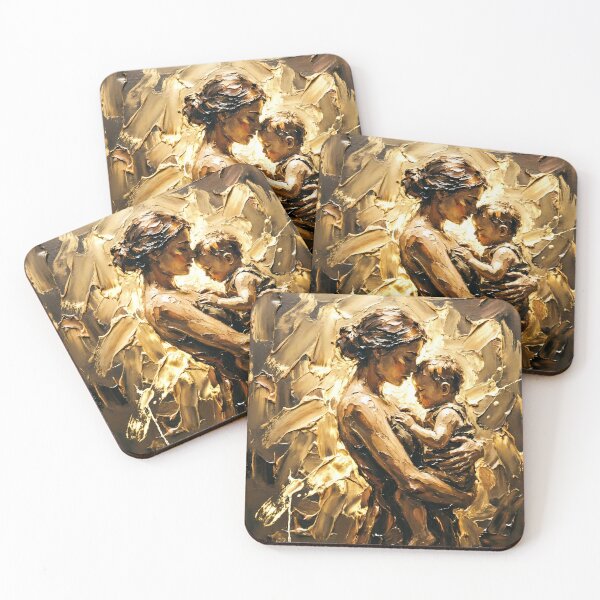 Item preview, Golden Mother and Child Abstract - Impasto Oil Painting Art designed and sold by SupernovaNote.