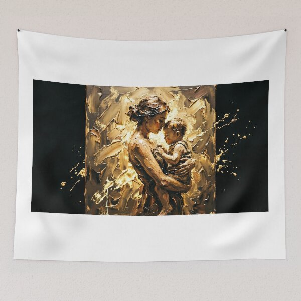 Item preview, Golden Mother and Child Abstract - Impasto Oil Painting Art designed and sold by SupernovaNote.