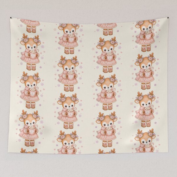 Item preview, Cute Pastel Christmas Reindeer Holding Hot Cocoa with Marshmallows, Kawaii Winter Holiday Illustration designed and sold by looplandger.