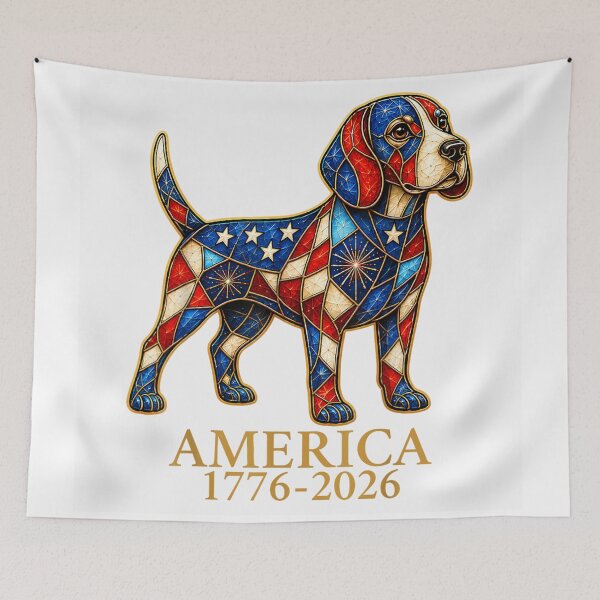 Item preview, Stained Glass Patriotic Beagle Dog American Flag Mosaic Art America 1776-2026 designed and sold by Chaya Reid.