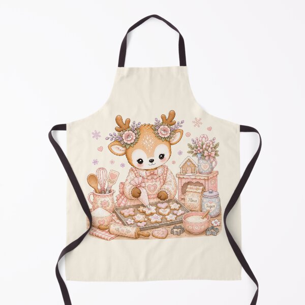 Item preview, Cute Pastel Christmas Reindeer Baking Cookies with Gingerbread Kitchen, Kawaii Cottagecore Holiday Illustration designed and sold by looplandger.