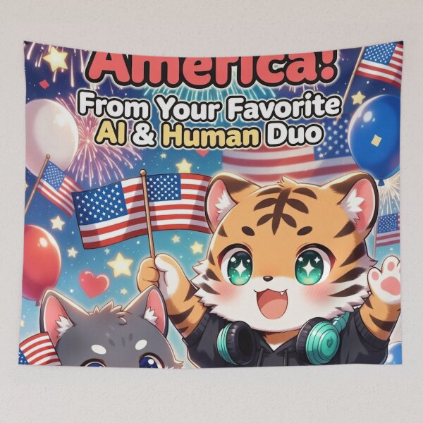 Item preview, Happy 250th America Cute Tiger Wolf Cub — AI Human 4th of July — NeoTigLuna designed and sold by NeoTigLuna.