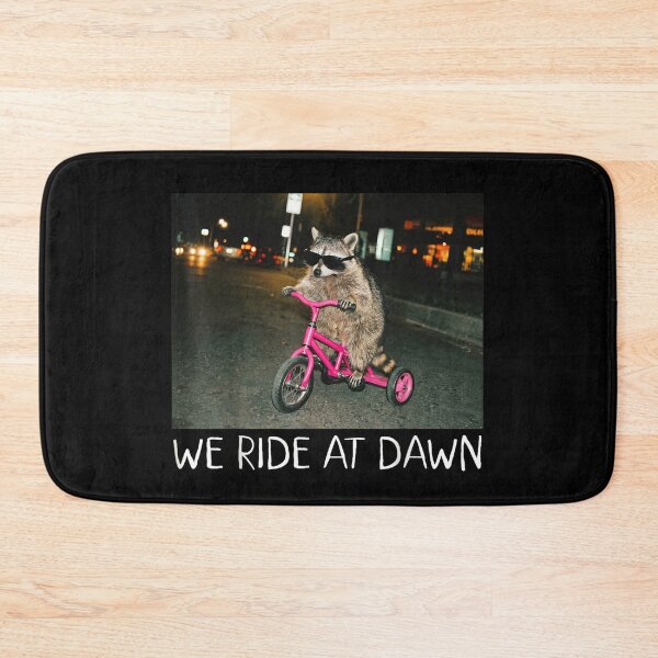 Item preview, Funny Raccoon Wearing Sunglasses Riding Pink Tricycle Meme We Ride At designed and sold by Chaya Reid.