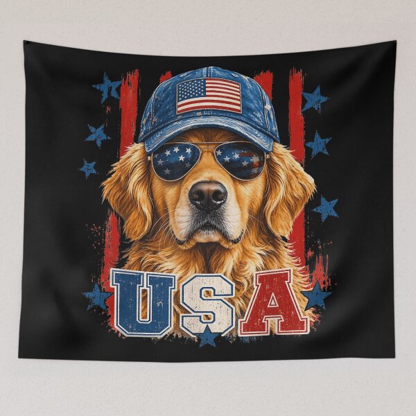Item preview, Cute Patriotic Golden Retriever Dog Wearing American Flag Cap Sunglasses USA designed and sold by Phil Ben.