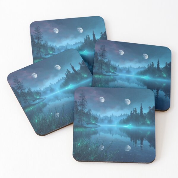Item preview, Moonlit Bioluminescent Lake Watercolor Forest designed and sold by Luminous Wilds.