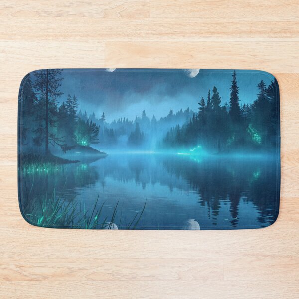 Item preview, Moonlit Bioluminescent Lake Watercolor Forest designed and sold by Luminous Wilds.