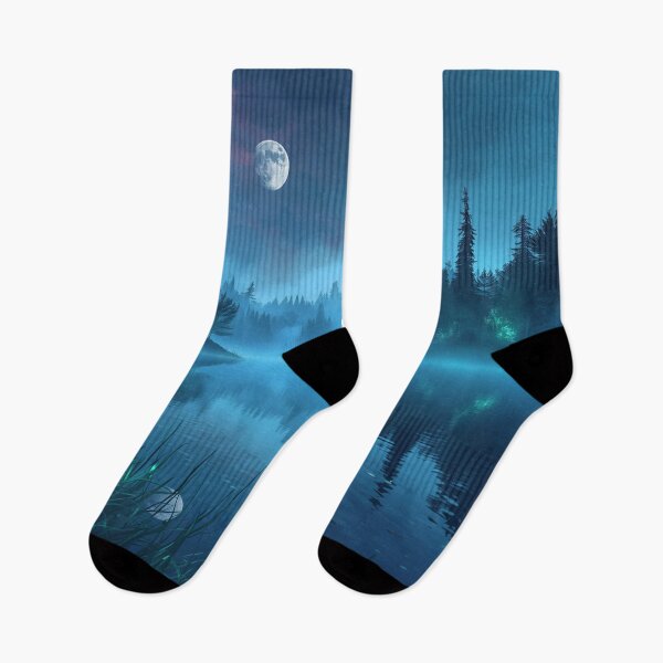 Item preview, Moonlit Bioluminescent Lake Watercolor Forest designed and sold by Luminous Wilds.