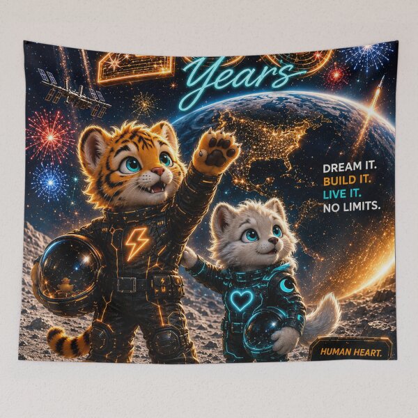 Item preview, NeoTig Luna Next 250 Years July 4th 2026 Patriotic Space America Future Kawaii Gift Poster designed and sold by NeoTigLuna.