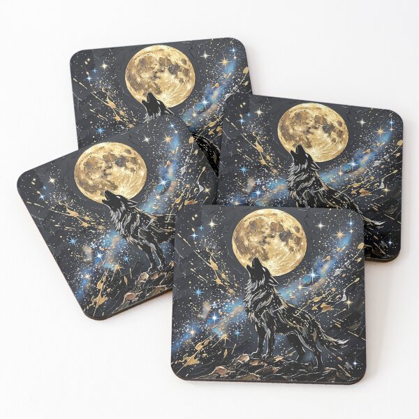 Item preview, Golden Full Moon Wolf Howl - Celestial Impasto Oil Painting Art designed and sold by SupernovaNote.