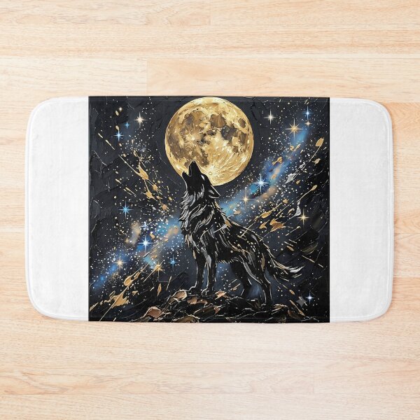 Item preview, Golden Full Moon Wolf Howl - Celestial Impasto Oil Painting Art designed and sold by SupernovaNote.