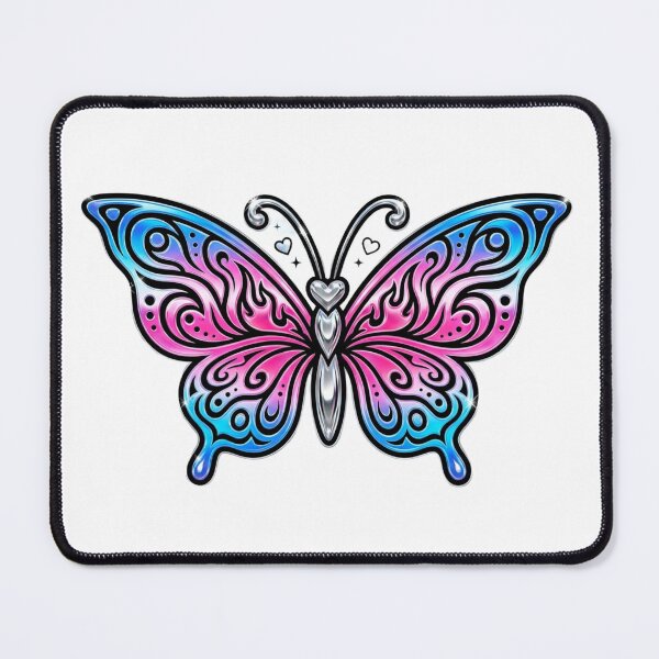 Item preview, Y2K Chrome Butterfly — Hot Pink and Blue Tribal Wings with Hearts Sparkle Art Print Sticker designed and sold by ethnicdigital.