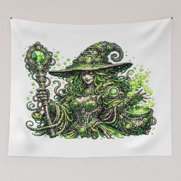 Item preview, Emerald Elixir – Cyberpunk Witch of the Glowing Cauldron designed and sold by onlin3boutiqu3.