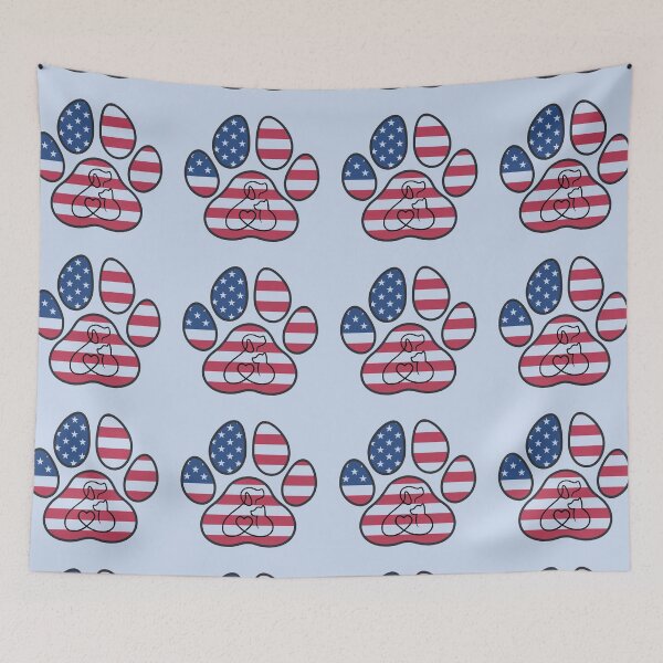 Item preview, Dog, cat and heart inside patriotic paw print  designed and sold by Doodles Down South.