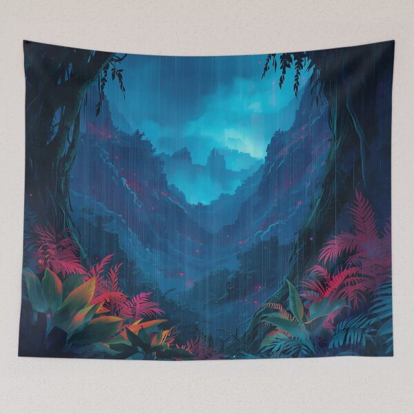 Item preview, Neon Rain Jungle Watercolor Alien Landscape designed and sold by Luminous Wilds.