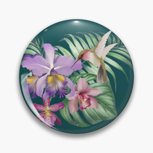 Item preview, Orchid botanical illustration with hummingbirds  designed and sold by letsgow8th.