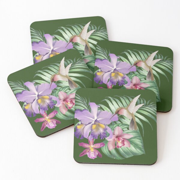 Item preview, Orchid botanical illustration with hummingbirds  designed and sold by letsgow8th.