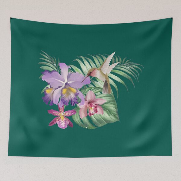 Item preview, Orchid botanical illustration with hummingbirds  designed and sold by letsgow8th.