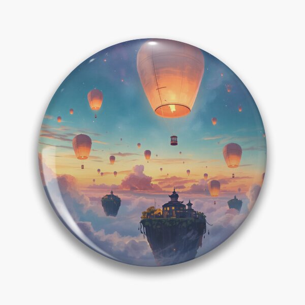 Item preview, Floating Lantern Sky Watercolor Fantasy World Landscape designed and sold by Luminous Wilds.