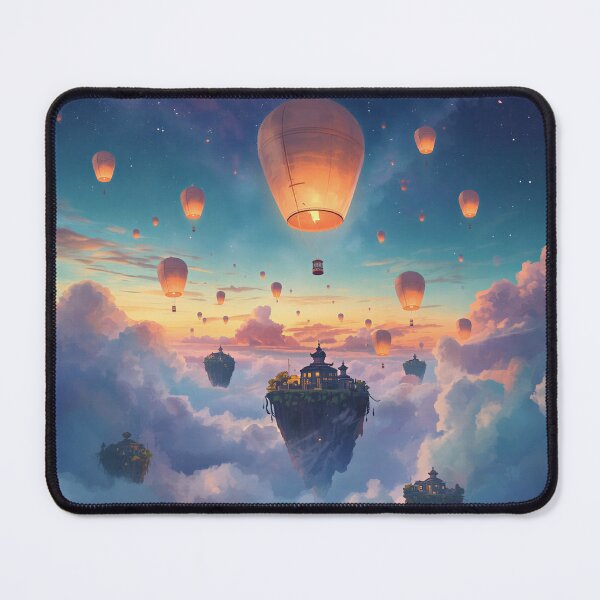 Item preview, Floating Lantern Sky Watercolor Fantasy World Landscape designed and sold by Luminous Wilds.