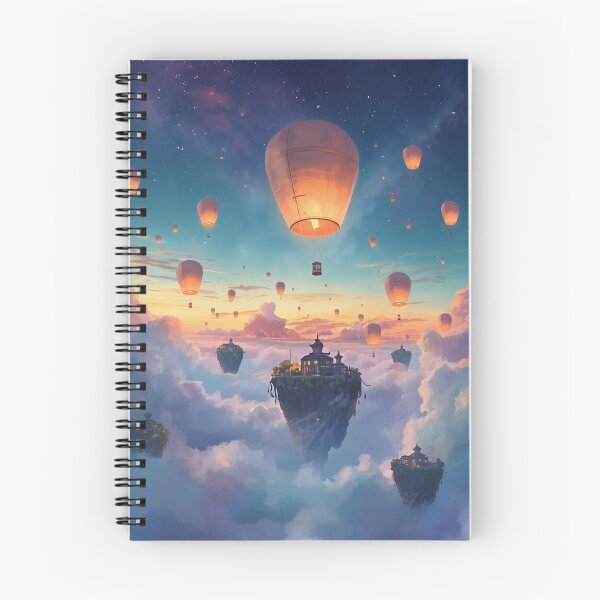 Item preview, Floating Lantern Sky Watercolor Fantasy World Landscape designed and sold by Luminous Wilds.