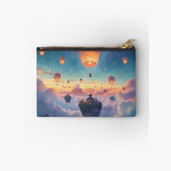 Item preview, Floating Lantern Sky Watercolor Fantasy World Landscape designed and sold by Luminous Wilds.